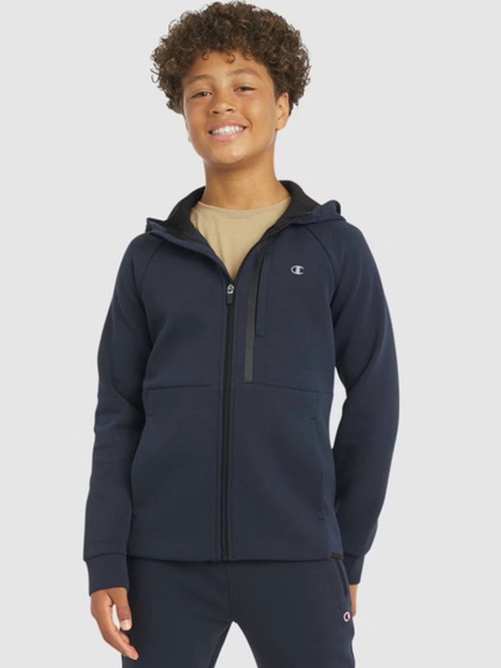 Champion Boys' Double Knit Zip-Up Hoodie Dark Navy Size Small NWT